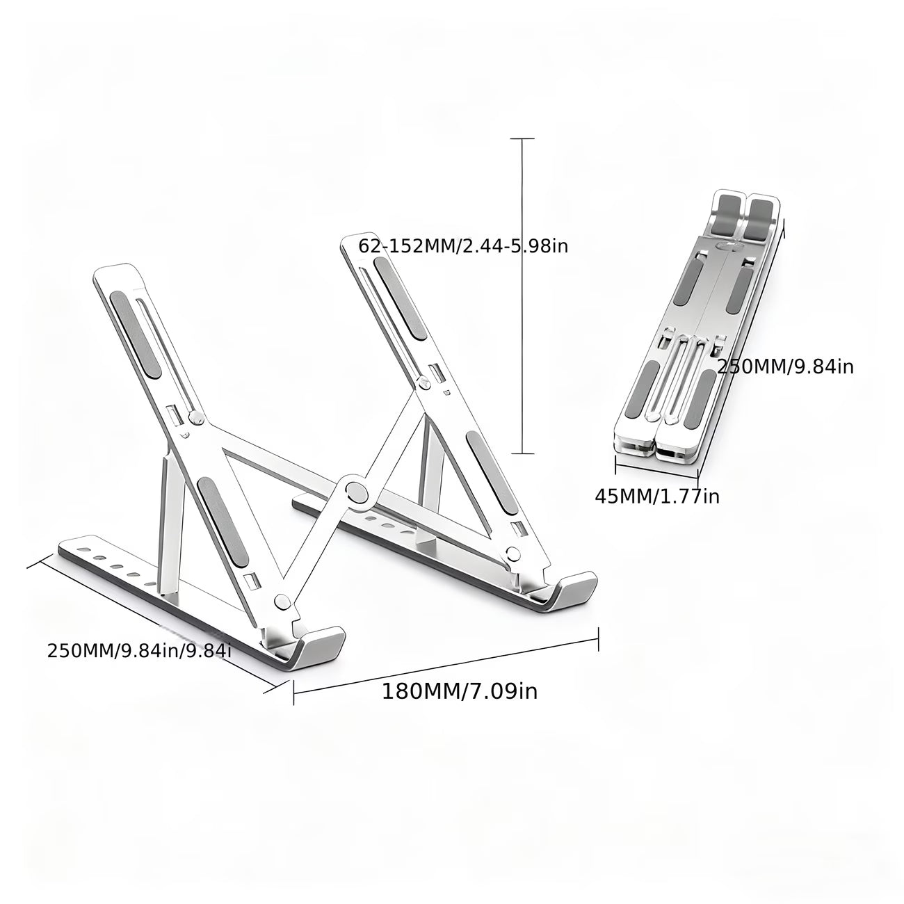 Aluminium Laptop Stand Silver & Black With Detachable Single & Dual Fan Stand For Laptop